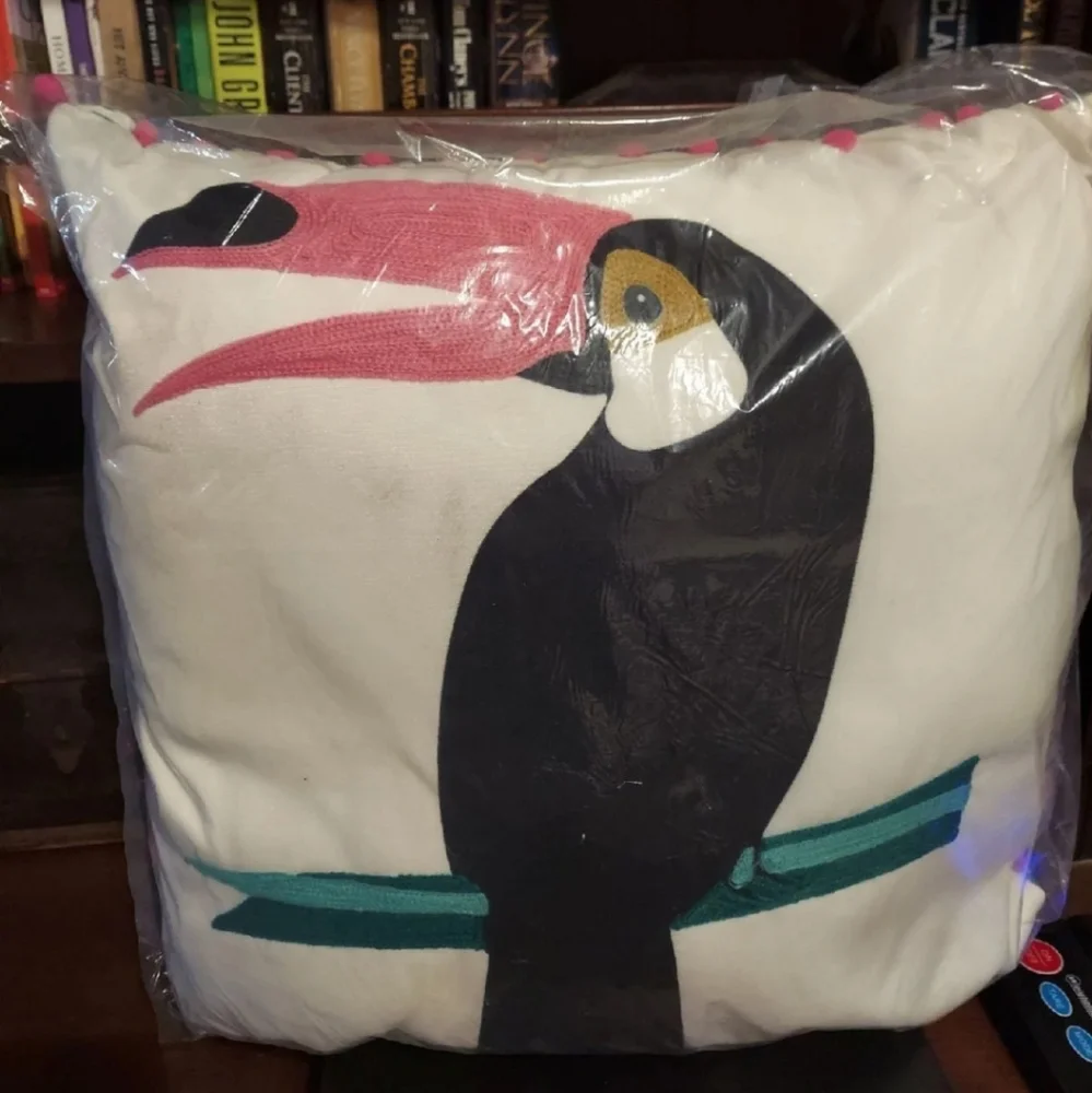 Toucan Coastal Tropical Oversized XL Embroidered Accent Pillow BNWT RETIRED 2021